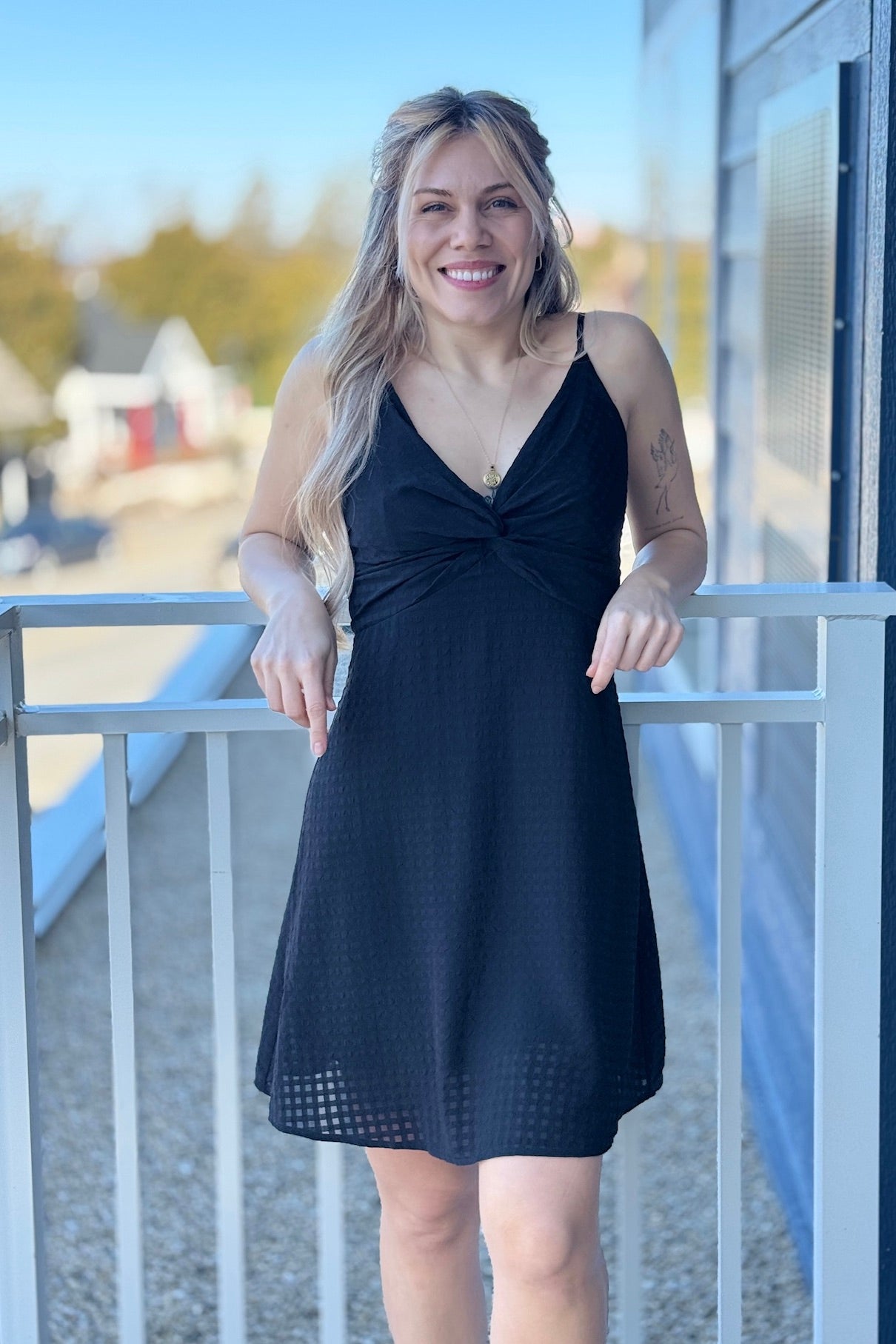 Two Tone Checkered Dress - Black