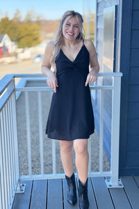 Two Tone Checkered Dress - Black