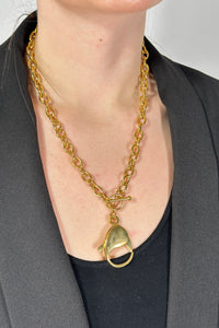 Chunky gold chain necklace with large lobster clasp pendant 