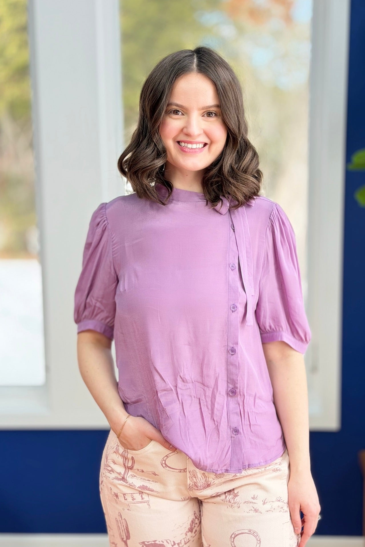 Side Button & Tie Top - Rose
