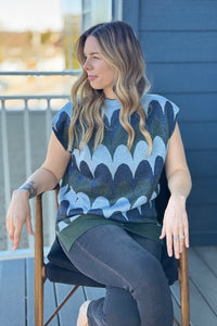 Bold Scallop Wave Mock Neck Top