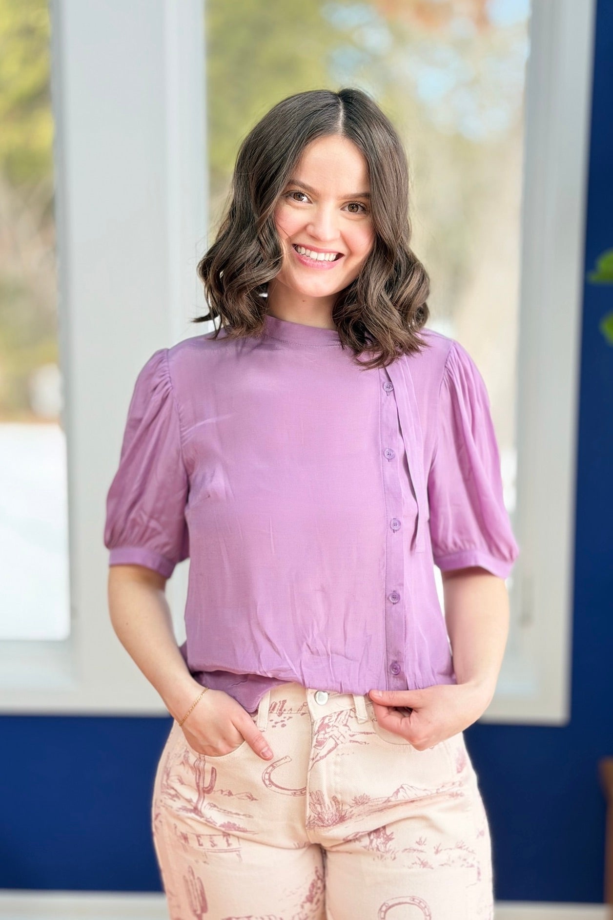 Side Button & Tie Top - Rose
