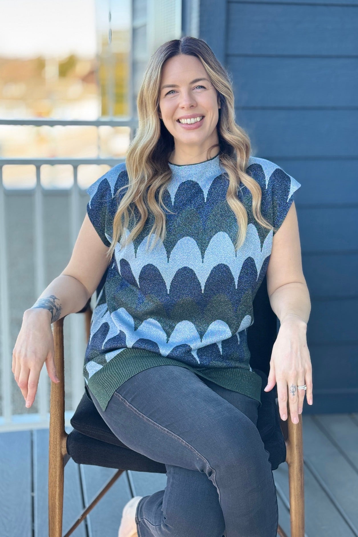 Bold Scallop Wave Mock Neck Top