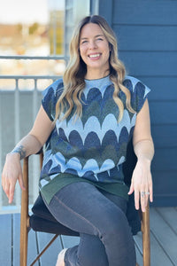 Bold Scallop Wave Mock Neck Top