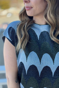 Bold Scallop Wave Mock Neck Top