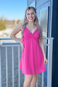 Two Tone Checkered Dress - Pink