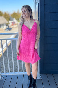 Two Tone Checkered Dress - Pink