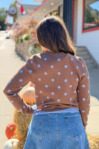 Polka Dot Contrast Cardigan - Brown
