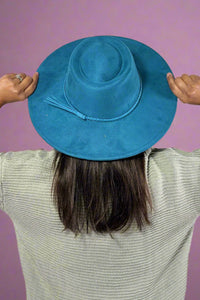 Wide Flat Brim Hat - Blue