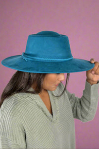 Wide Flat Brim Hat - Blue