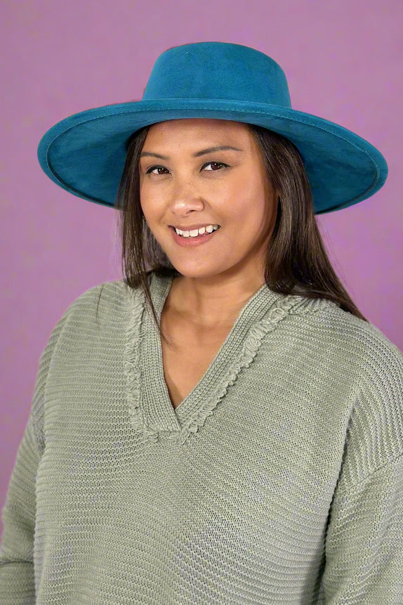 Wide Flat Brim Hat - Blue