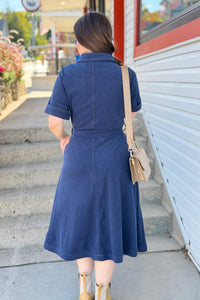 Button Down Corduroy Shirt Dress - Navy