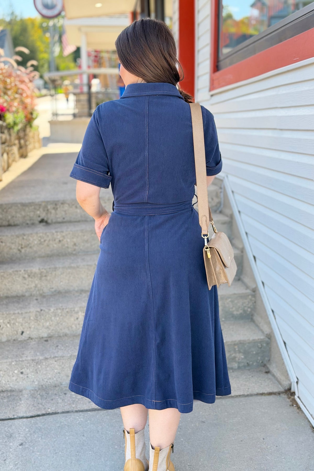 Button Down Corduroy Shirt Dress - Navy