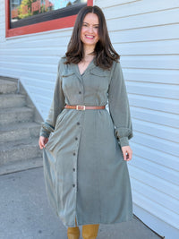 Button Down Shirt Dress - Olive
