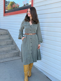 Button Down Shirt Dress - Olive