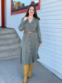 Button Down Shirt Dress - Olive