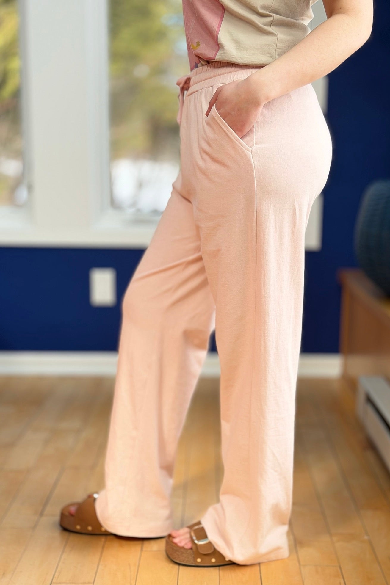 Drawstring High-Waisted Pants - Dusty Pink