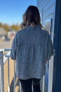 Cotton Button Up Top - Charcoal