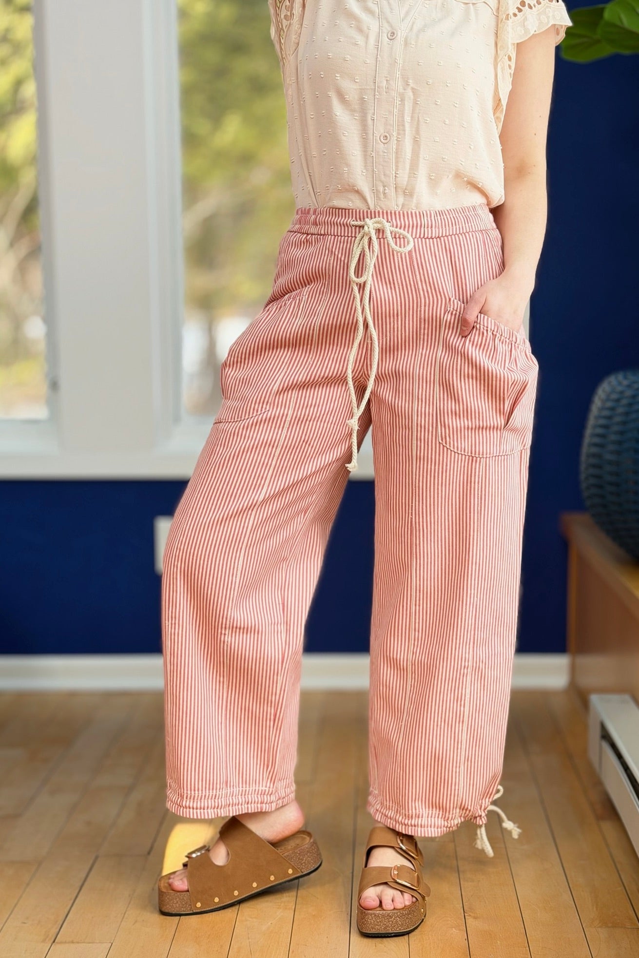 Striped Parachute Pants - Salmon