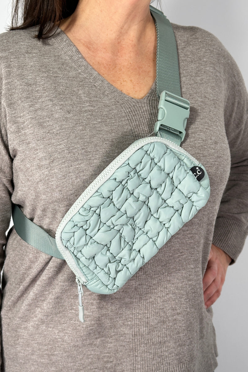 Quilted Puffer Belt Bag - Sage