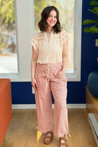 Swiss Dot Eyelet Top - Beige