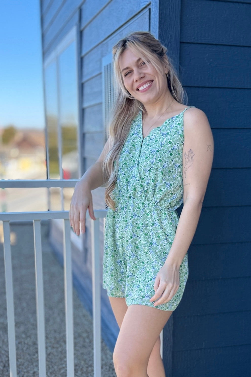 Printed Cami Romper - Green