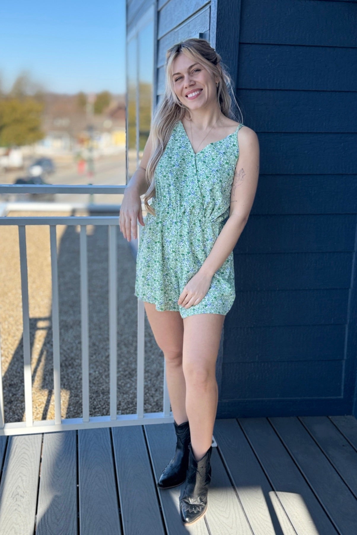 Printed Cami Romper - Green