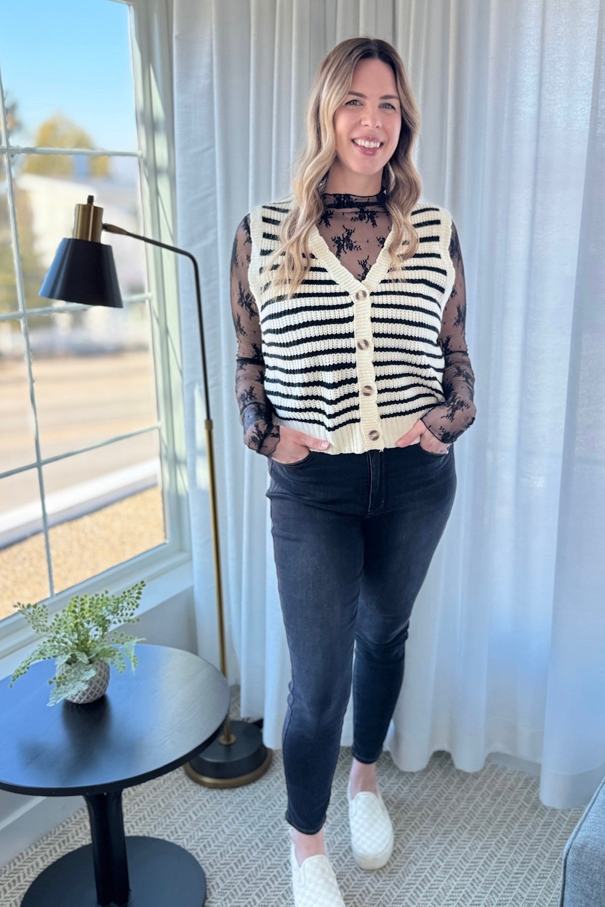 Striped Sweater Vest - Black