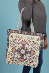 Retro Embroidered Canvas Tote - Purple