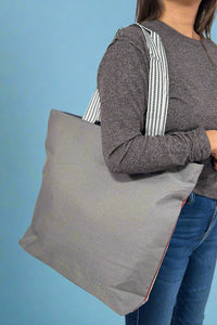 Retro Embroidered Canvas Tote - Purple