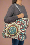 Retro Embroidered Canvas Tote - Red
