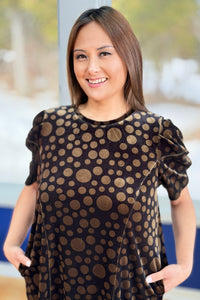 Polka Dot Velvet Tunic Top - Olive