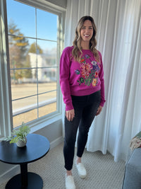 Floral Embroidered Pixel Knit Sweater