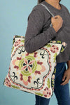 Retro Embroidered Canvas Tote - Green