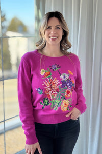 Floral Embroidered Pixel Knit Sweater