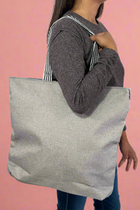 Retro Embroidered Canvas Tote - Coral