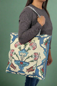 Retro Embroidered Canvas Tote - Cream