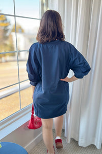 Puff Sleeve Sweatshirt Dress - Navy