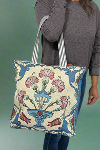 Retro Embroidered Canvas Tote - Cream