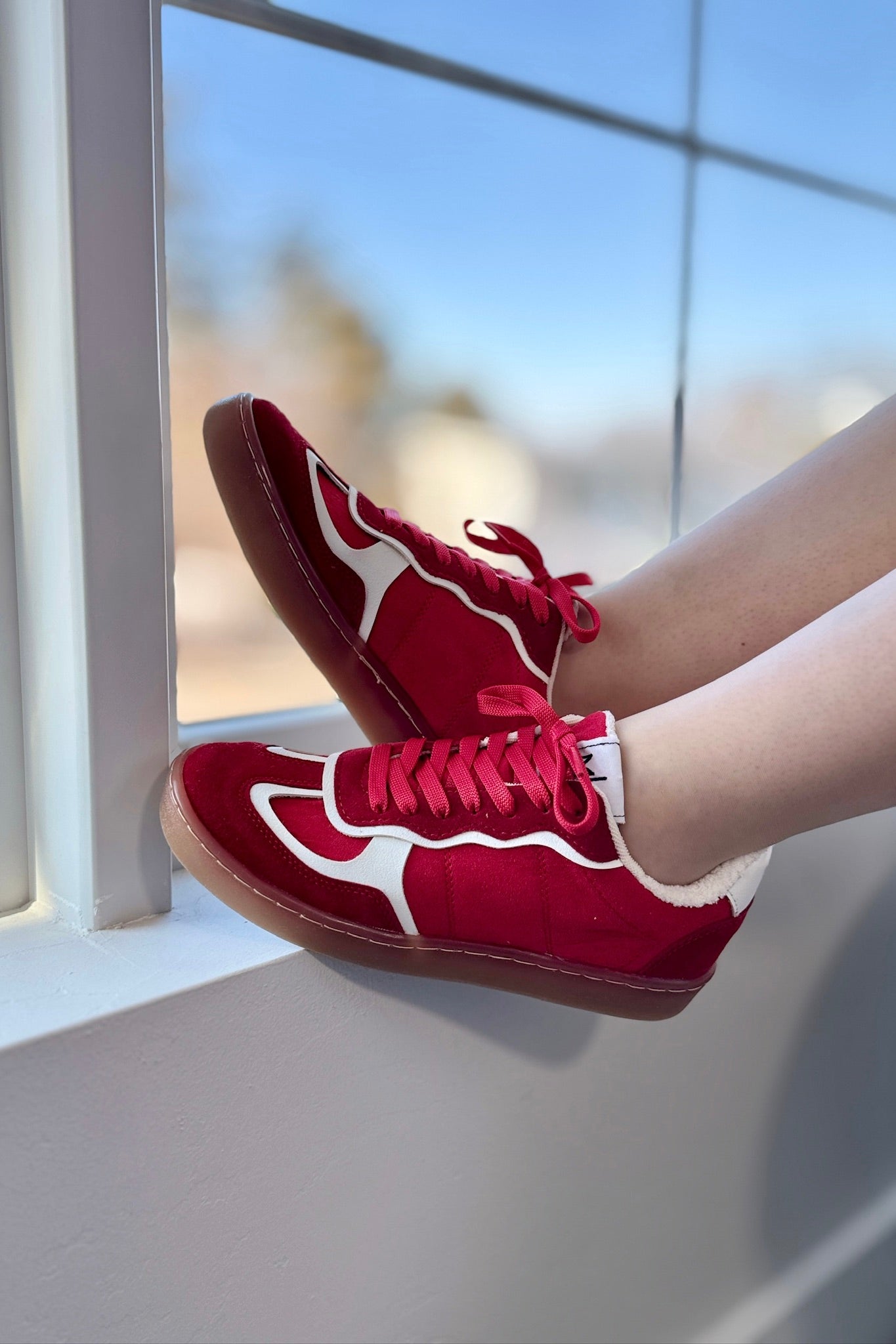 Faux Suede Fashion Sneakers – Red
