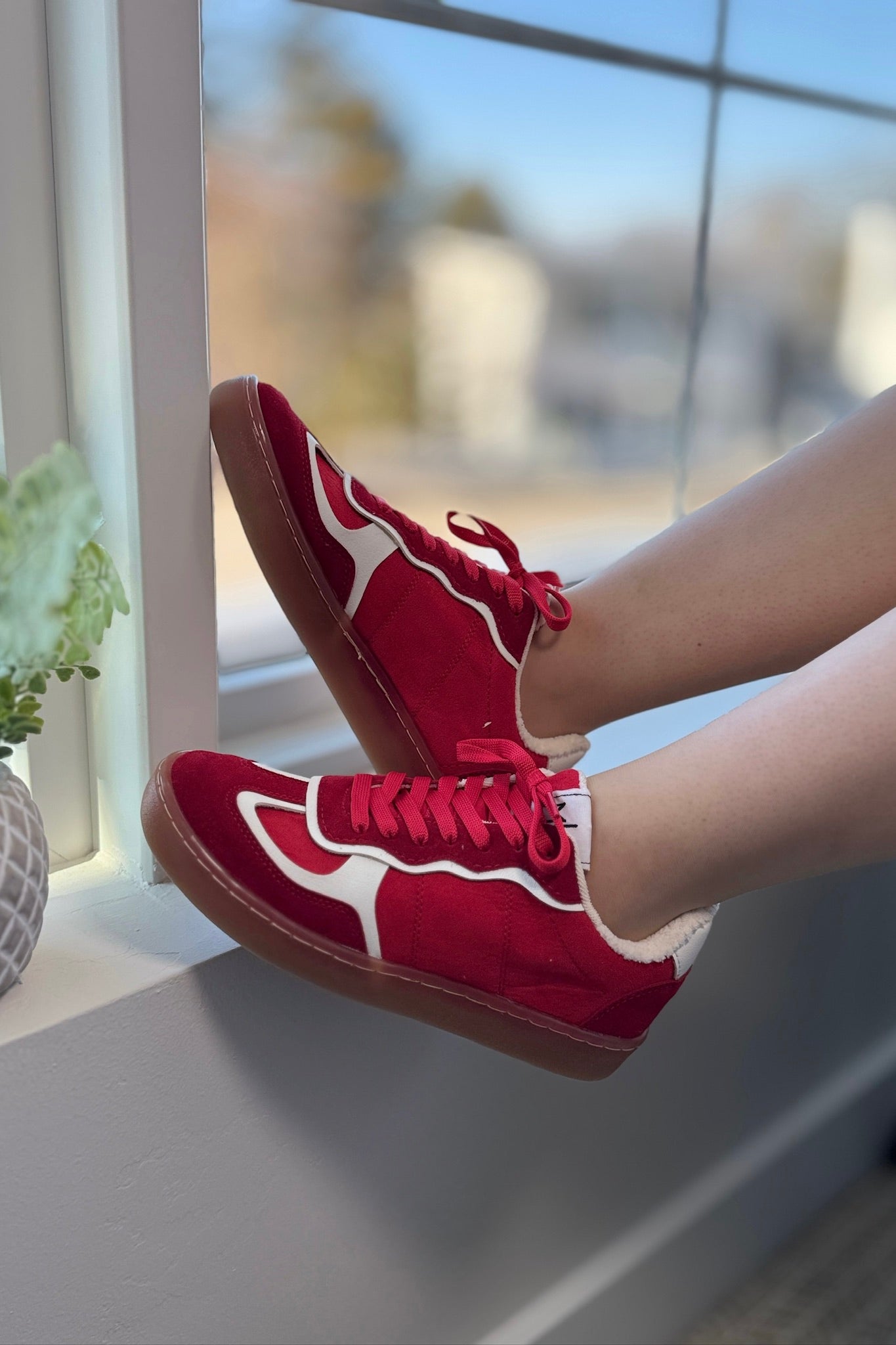 Faux Suede Fashion Sneakers – Red