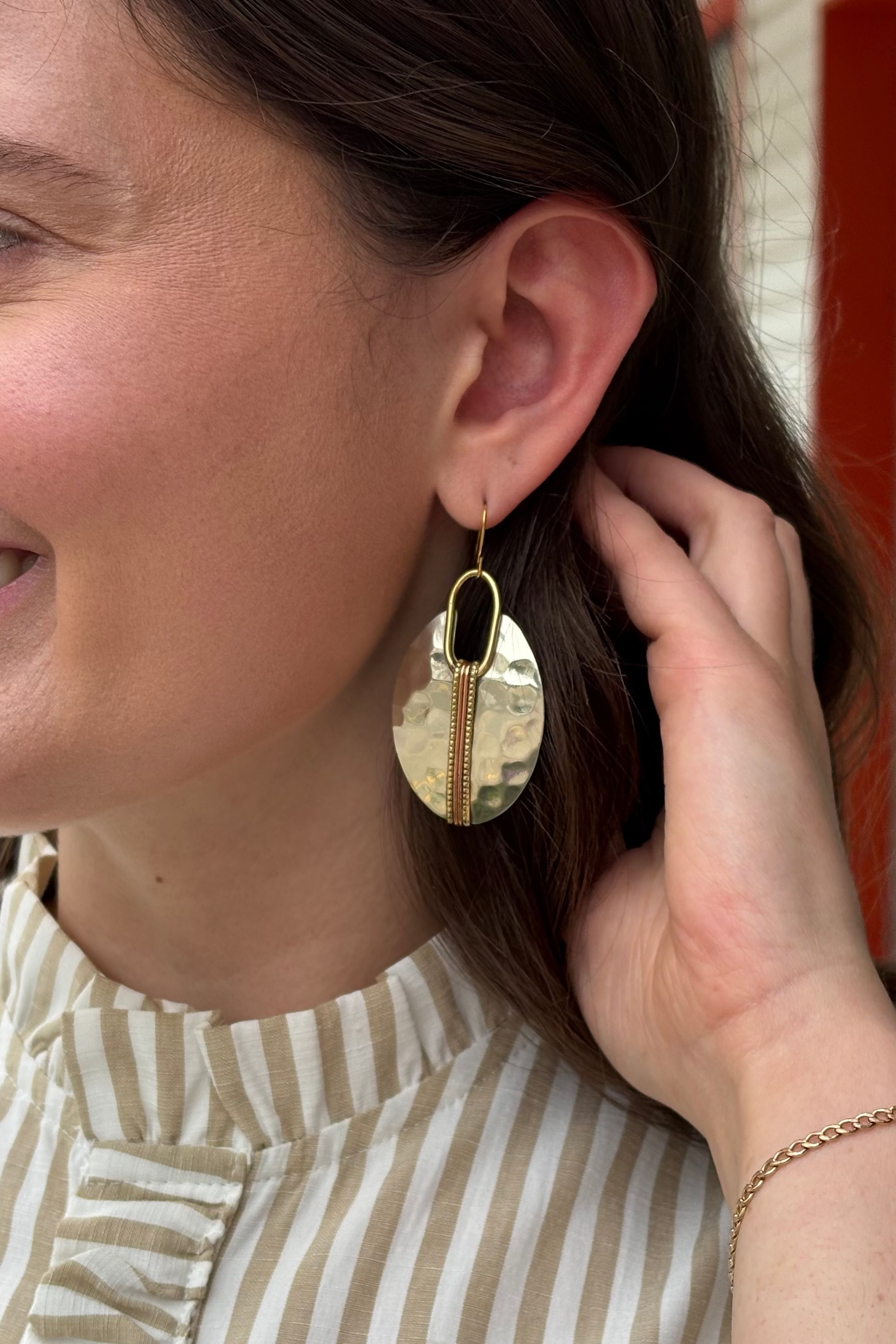 Mixed Medal Oval Earrings - Gold