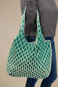 Knitted Shoulder Tote - Green