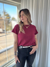 Rounded Hem Solid Tee - Burgundy