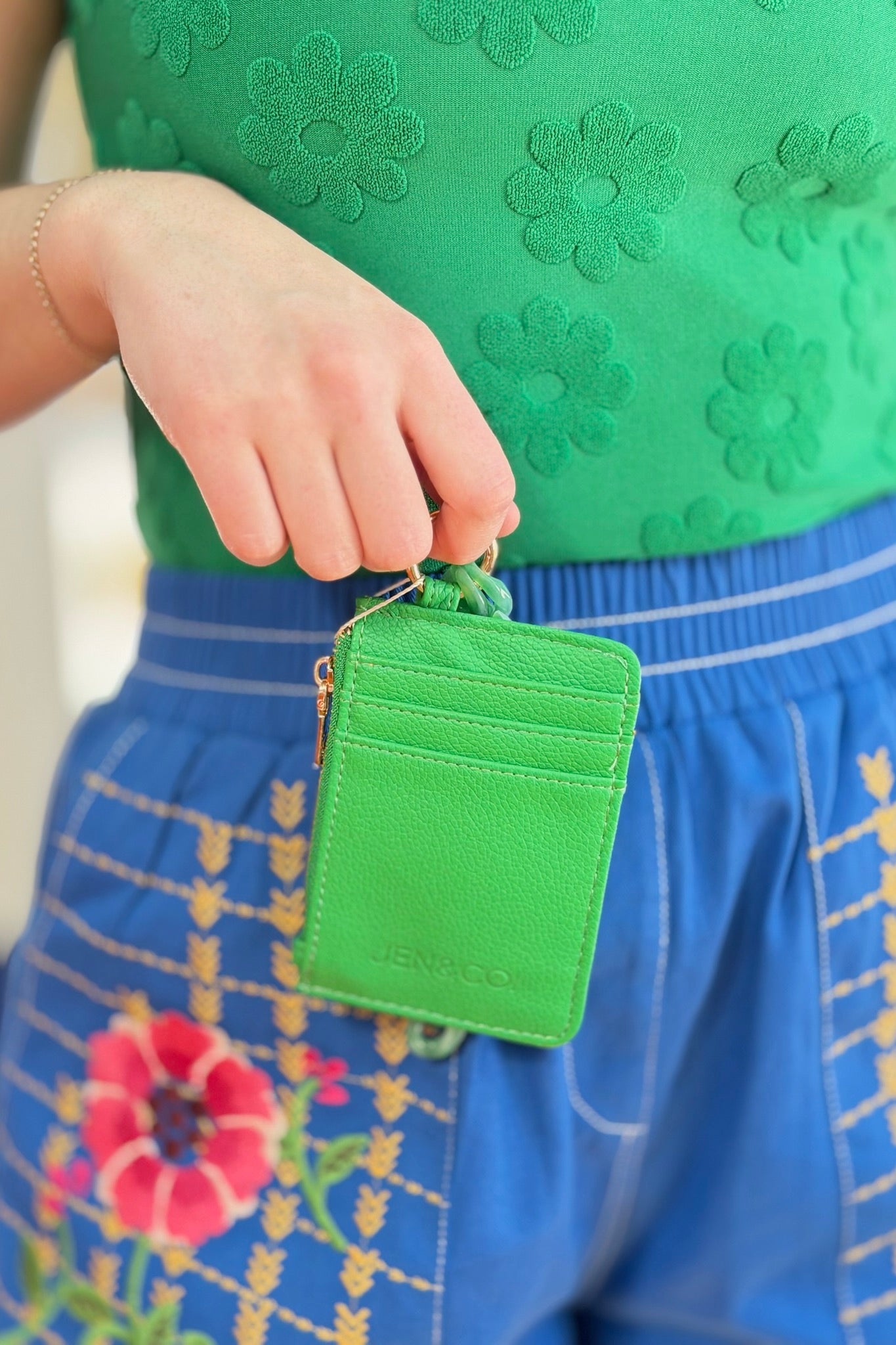 Rhodes Quilted Wallet Chain Bangle - Kelly Green