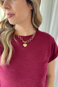 Hammered Heart Front Toggle Necklace - Gold