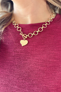 Hammered Heart Front Toggle Necklace - Gold