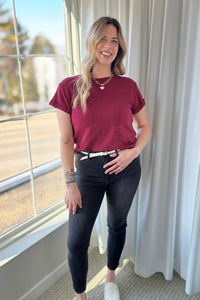 Rounded Hem Solid Tee - Burgundy