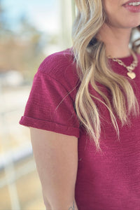 Rounded Hem Solid Tee - Burgundy