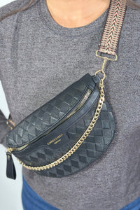 Luxury Checkered Crossbody Bag - Black